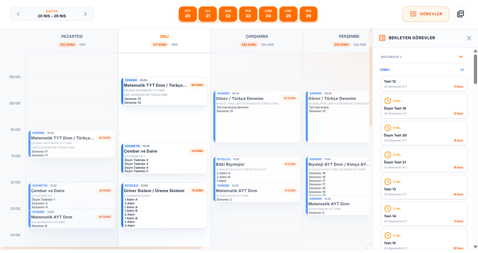Görevio Haftalık Plan